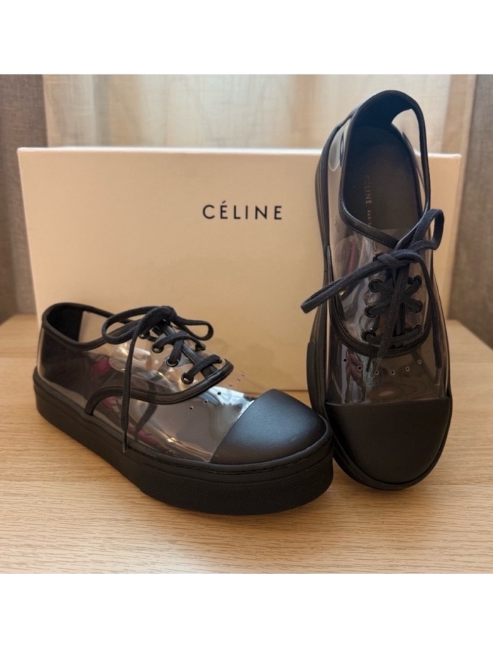 Celine Black Transparent Lace-Up Platform Sneakers - Picture 2 of 9